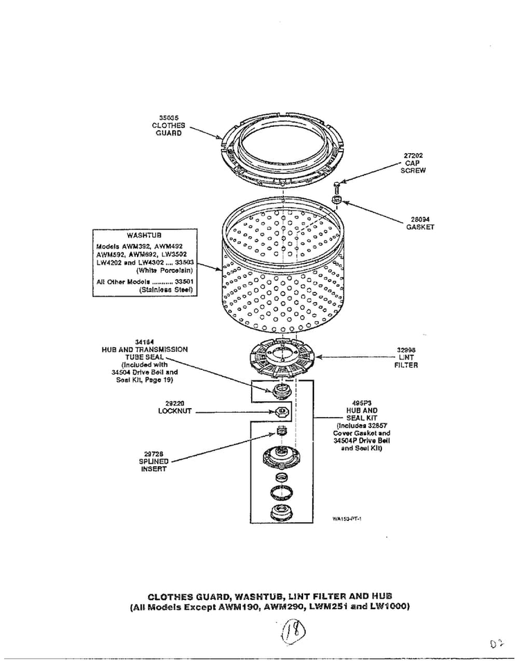 Clothes Guard/washtub/lint Filtr And Hub Diagram and Parts List for 6497-LW-9203  Amana Washer