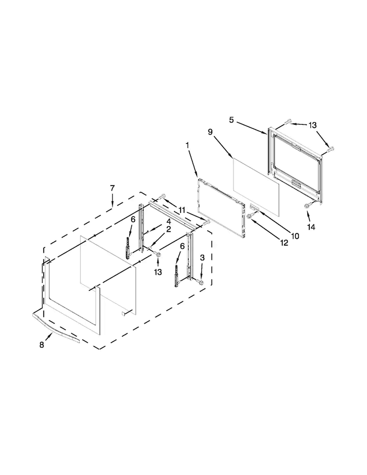 Upper Oven Door Diagram and Parts List for MEW9630AB00  Maytag Wall Oven