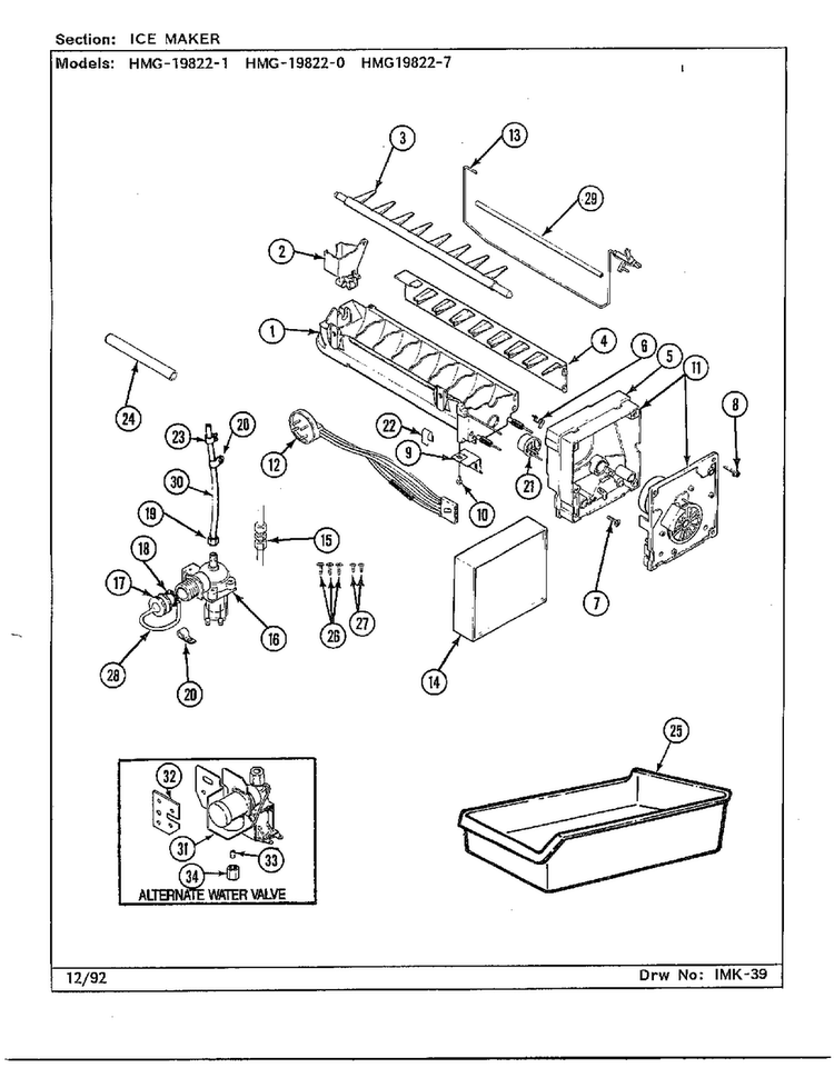 Ice Maker Diagram and Parts List for 19822-7  Admiral Refrigerator