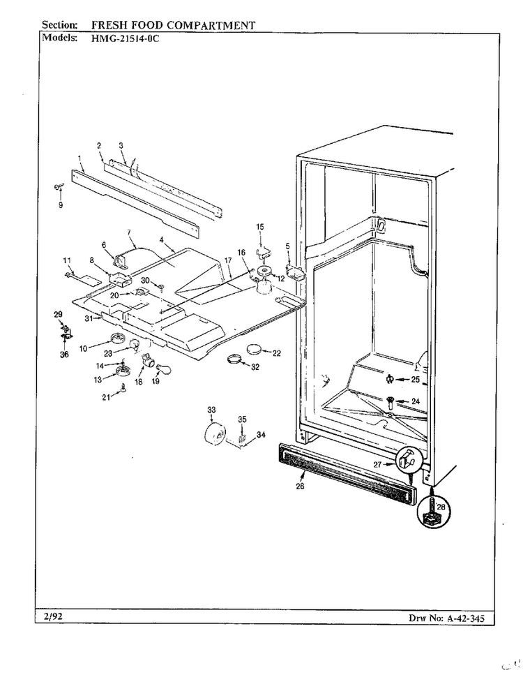 Fresh Food Compartment Diagram and Parts List for 21514-0A  Admiral Refrigerator