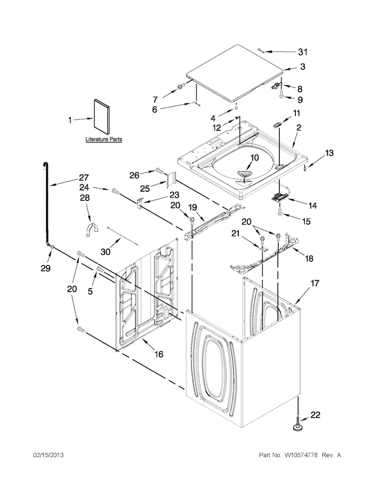 Top And Cabinet Parts Diagram and Parts List for 4GATW4900YW1  Admiral Washer