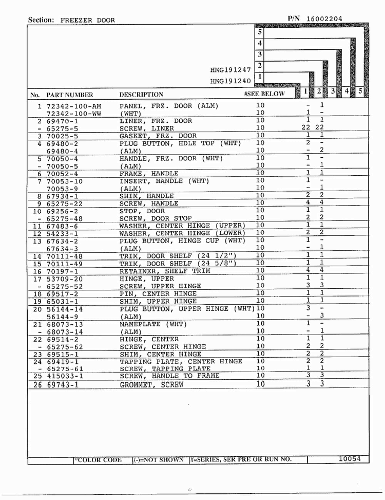 Freezer Door Page 2 Diagram and Parts List for 19124-0  Admiral Refrigerator