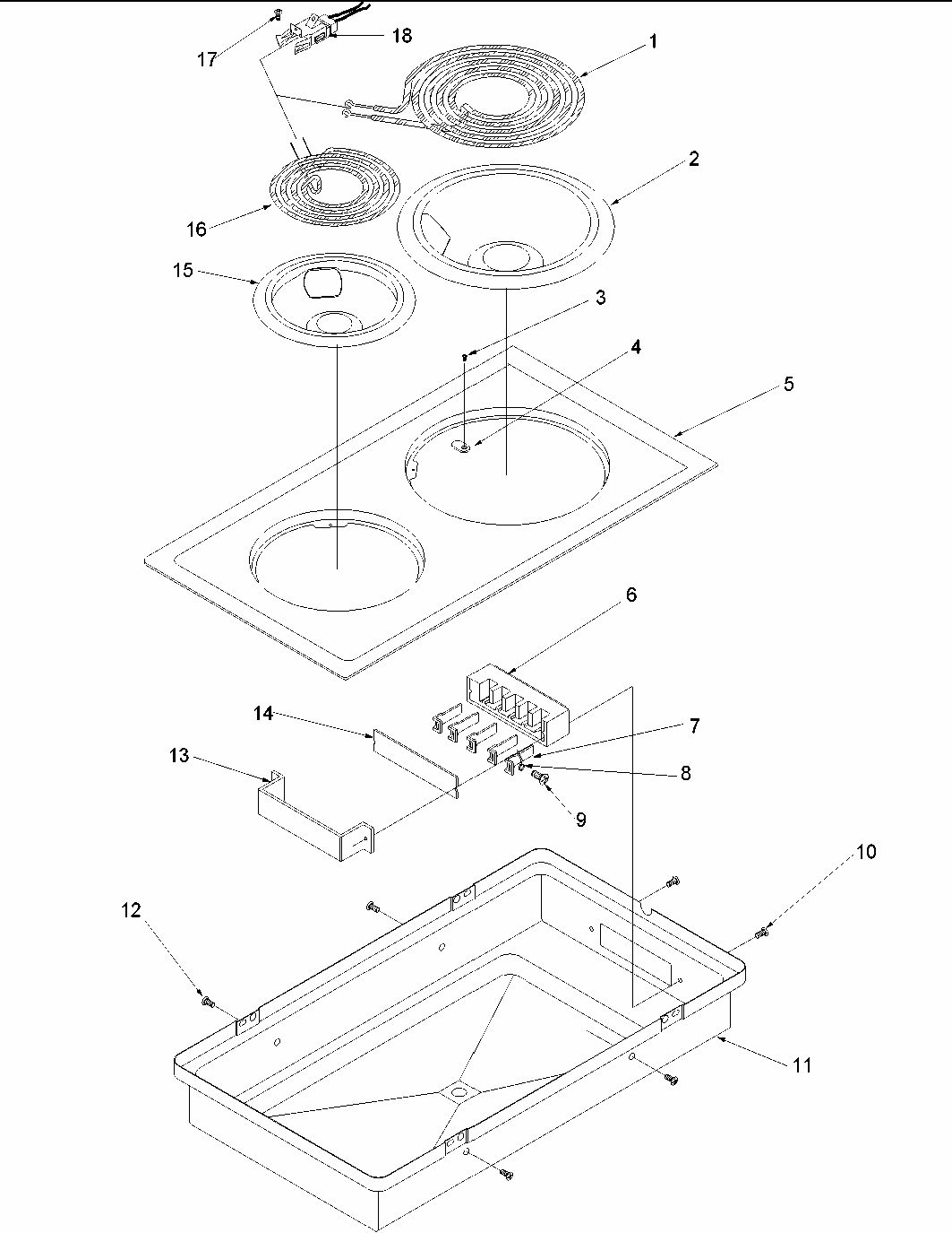Open Coil Cooktop - Cc1e/w Diagram and Parts List for CARDS801WW-P1131925NWW  Amana Range