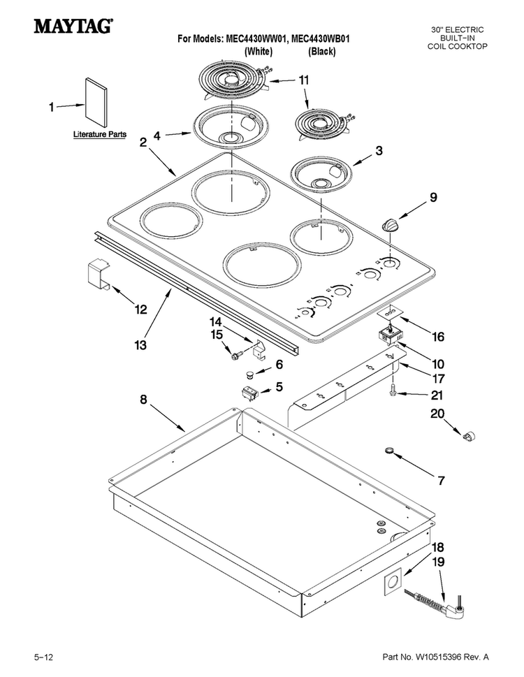 Cooktop Parts Diagram and Parts List for MEC4430WB01  Maytag Cooktop