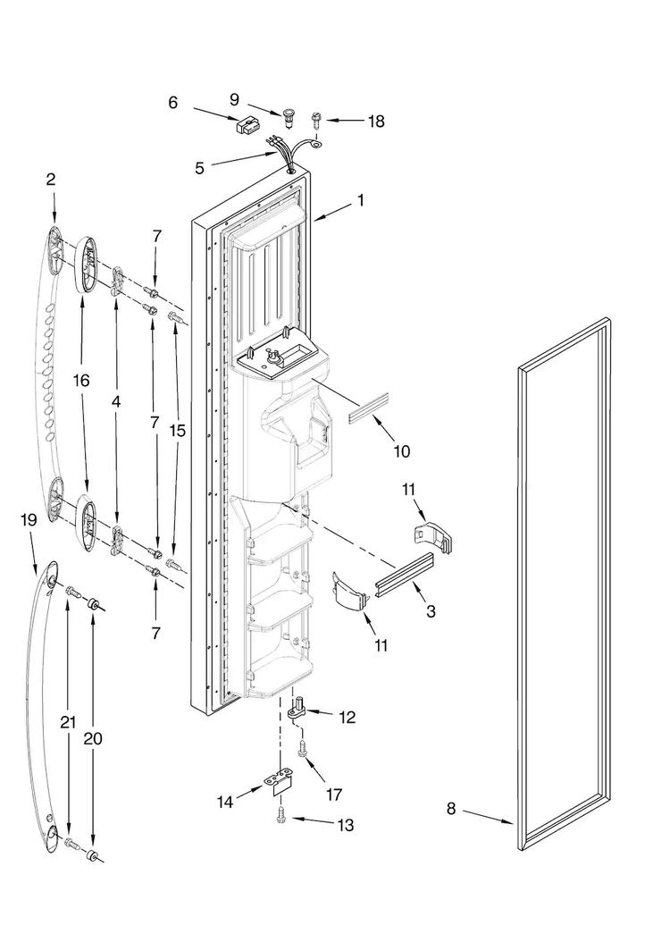 Freezer Door Parts Diagram and Parts List for MSD2550VES00  Maytag Refrigerator