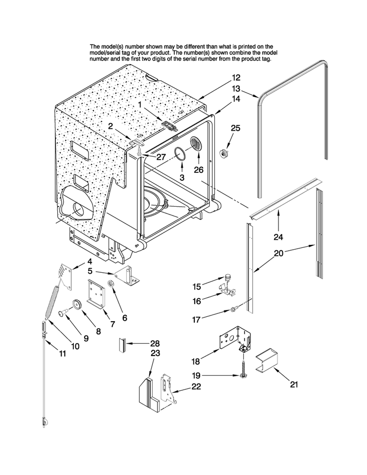 Tub And Frame Parts Diagram and Parts List for MDB6759AWS2  Maytag Dishwasher