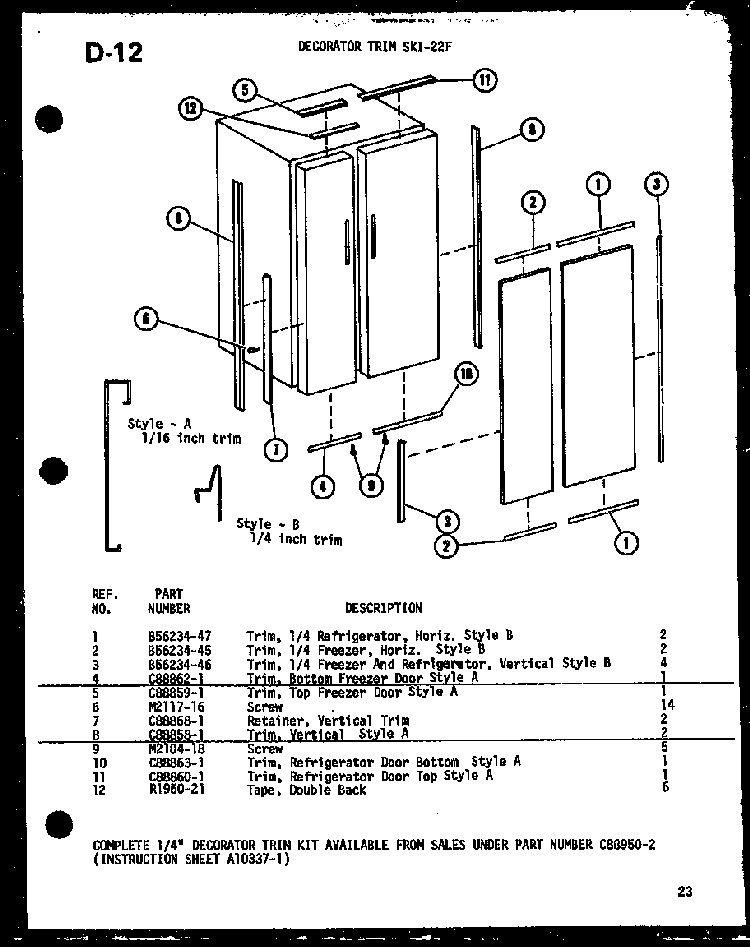 Section 1 Diagram and Parts List for SRI22F-L-P75400-5WL  Amana Refrigerator