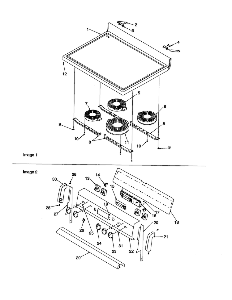 Maintop And Backguard Diagram and Parts List for ART612EE-P1143813NE  Amana Range