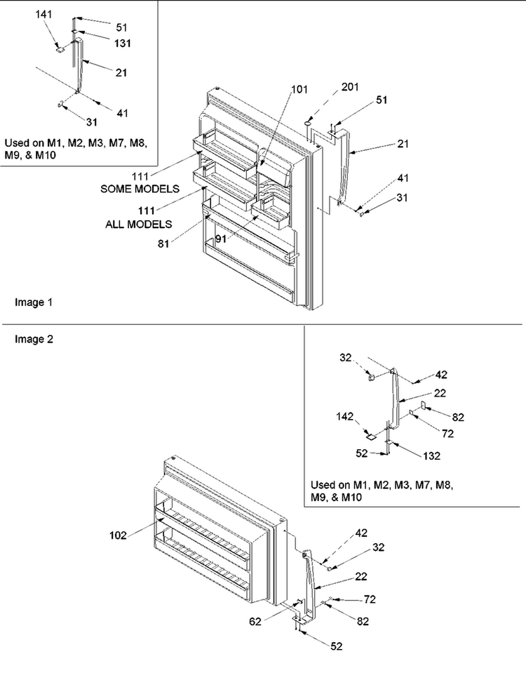 Door Handles And Door Shelves Diagram and Parts List for TX21VC-P1315905WC  Amana Refrigerator