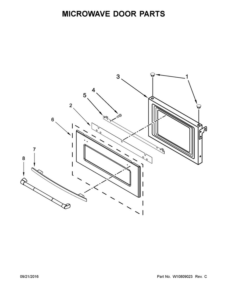 Microwave Door Parts Diagram and Parts List for JMW3430DB00  Jenn-Air Microwave
