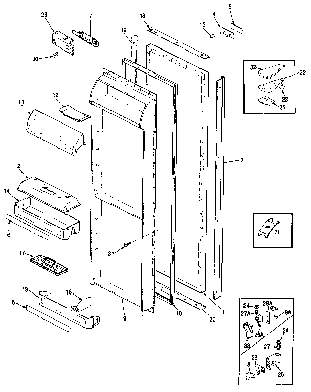 Fresh Food Door Diagram and Parts List for JRSD226B MBQ32A Jenn-Air Refrigerator