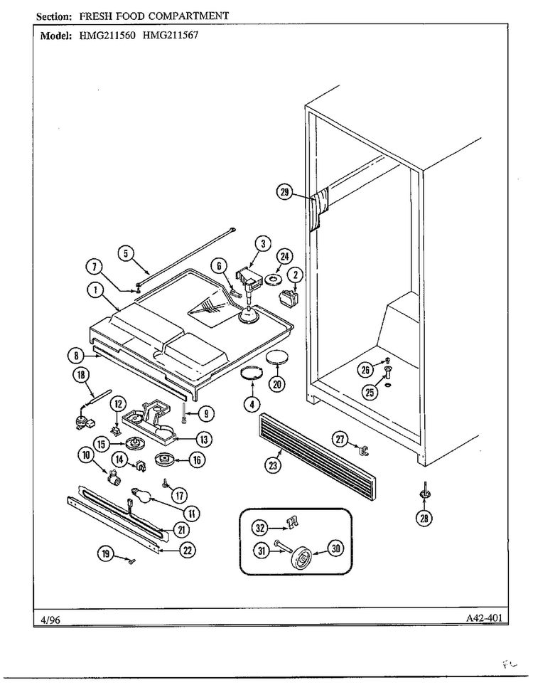 Fresh Food Compartment Diagram and Parts List for HMG-211560  Admiral Refrigerator