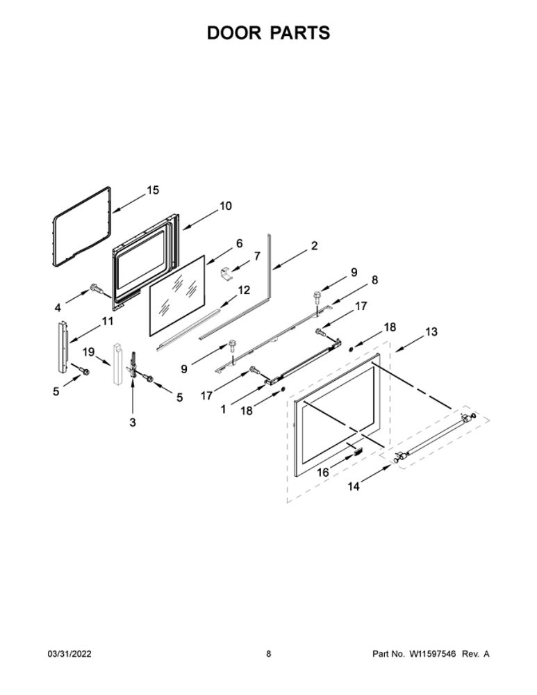 Door Parts Diagram and Parts List for MER8800FZ5  Maytag Range