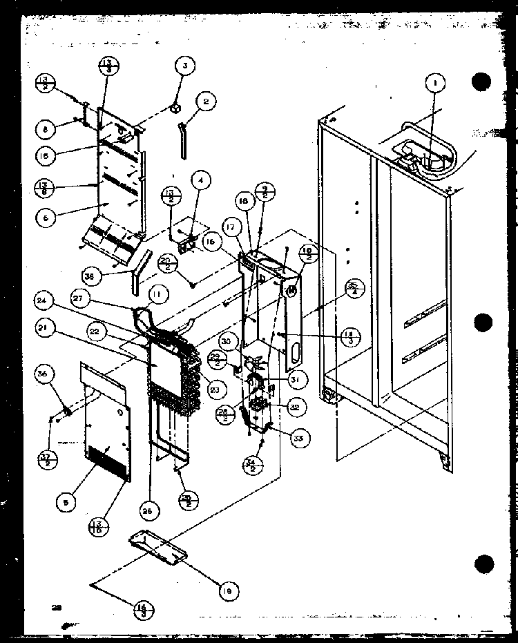 Evaporator And Air Handling Diagram and Parts List for 36511W-P1121603WW  Amana Refrigerator