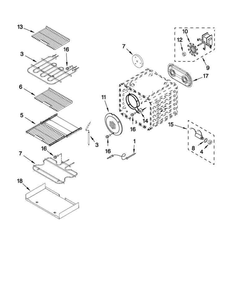 Internal Oven Parts Diagram and Parts List for JDRP536WP01  Jenn-Air Range