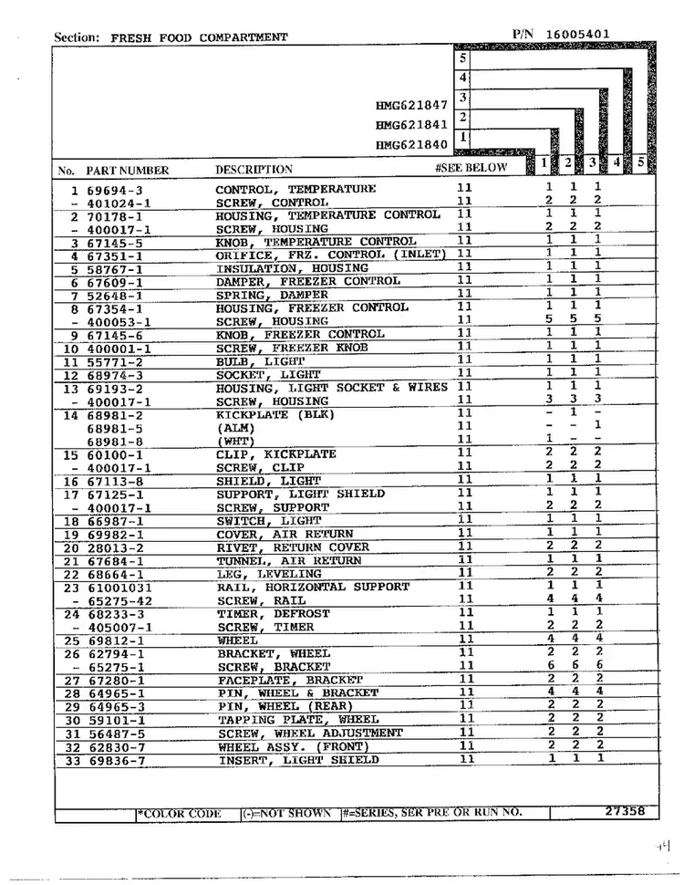 Fresh Food Compartment Page 2 Diagram and Parts List for 621841  Admiral Refrigerator