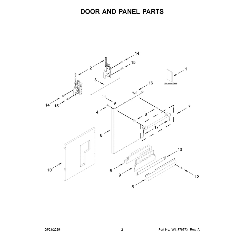 Door And Panel Parts Diagram and Parts List for MDTS7024SZ0  Maytag Dishwasher