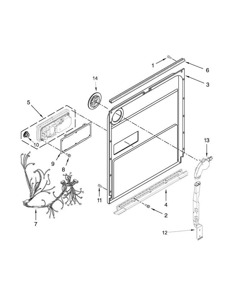 Inner Door Parts Diagram and Parts List for JDB8700AWS3  Jenn-Air Dishwasher