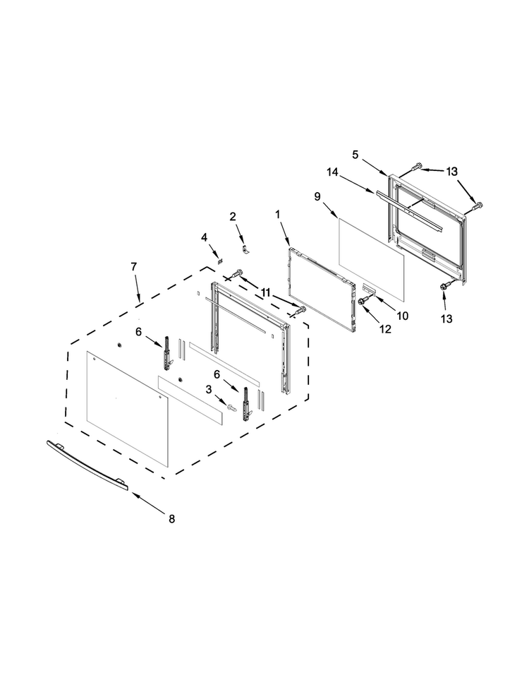 Upper Oven Door Parts Diagram and Parts List for JJW3830DB00  Jenn-Air Wall Oven