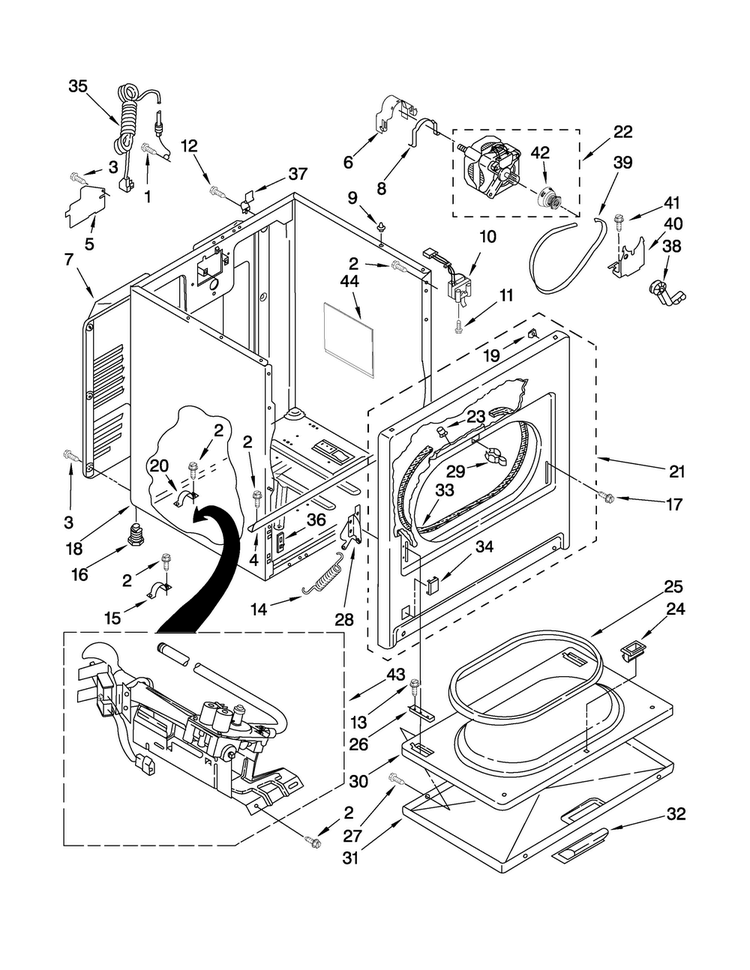 Cabinet Parts Diagram and Parts List for 7MMGM0110WW0  Maytag Dryer