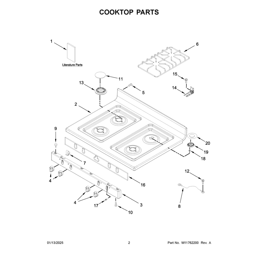 Cooktop Parts Diagram and Parts List for VRGW3162RW0  Crosley Range