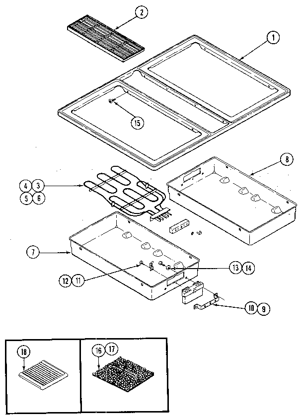 Top Assembly Diagram and Parts List for W238  Jenn-Air Cooktop