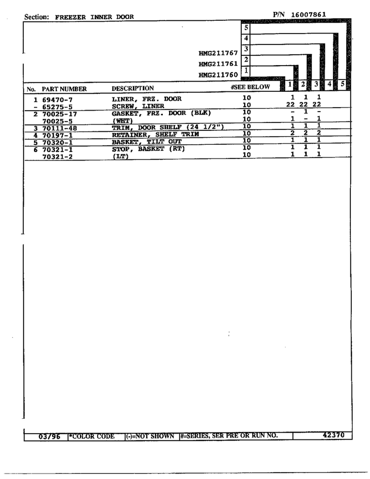 Freezer Inner Door Page 2 Diagram and Parts List for HMG211760  Admiral Refrigerator