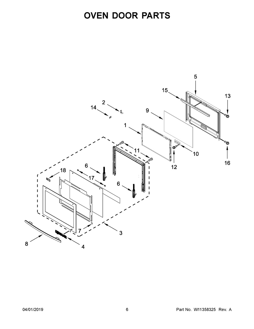 Oven Door Parts Diagram and Parts List for JMW3430DP04  Maytag Microwave Oven Combo