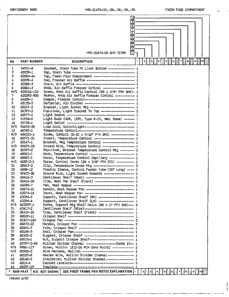 Fresh Food Compartment Page 2 Diagram and Parts List for 21474A  Admiral Refrigerator