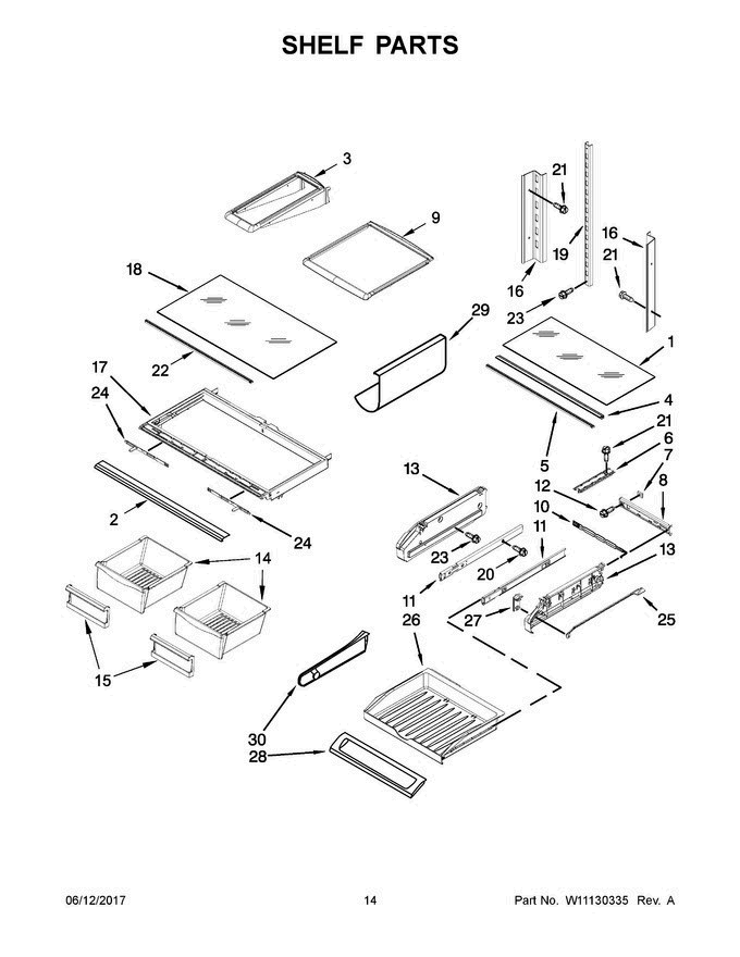 08 - Shelf Parts Diagram and Parts List for JFI2089AEP14  Jenn-Air Refrigerator