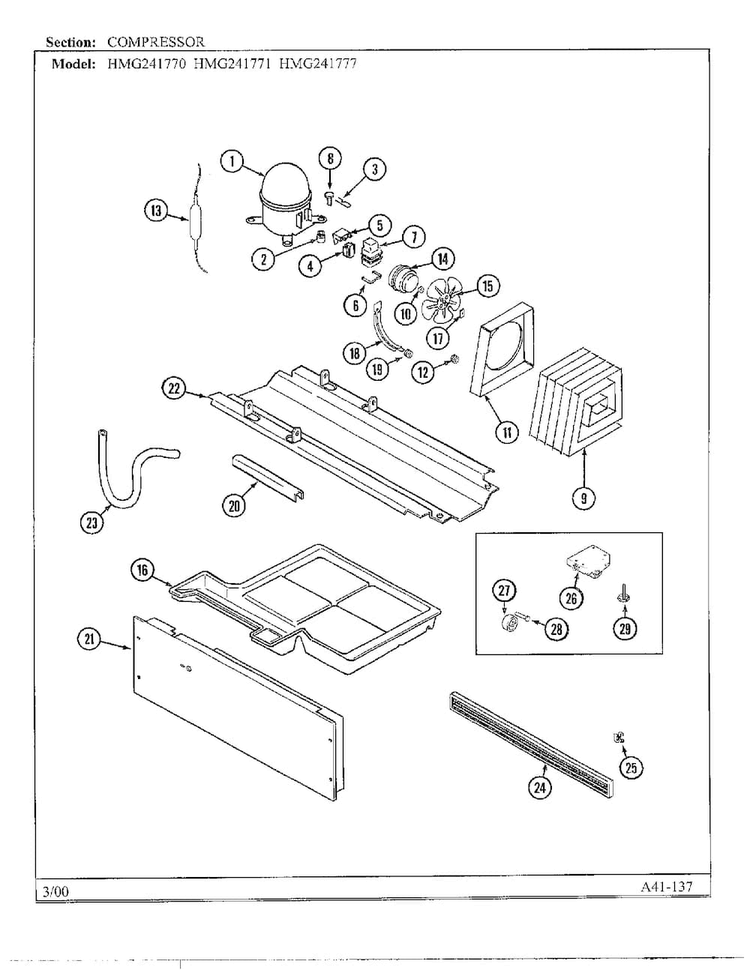 Compressor Diagram and Parts List for HMG241771  Admiral Refrigerator