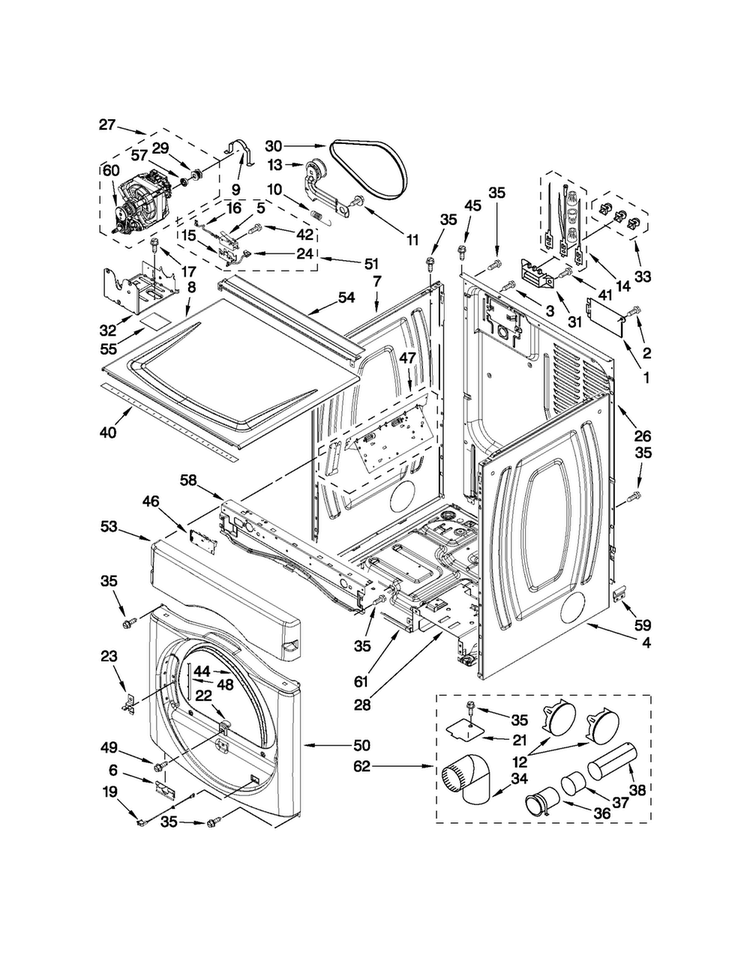 Dryer Cabinet Parts Diagram and Parts List for MLE20PDBYW1  Maytag Washer Dryer Combo