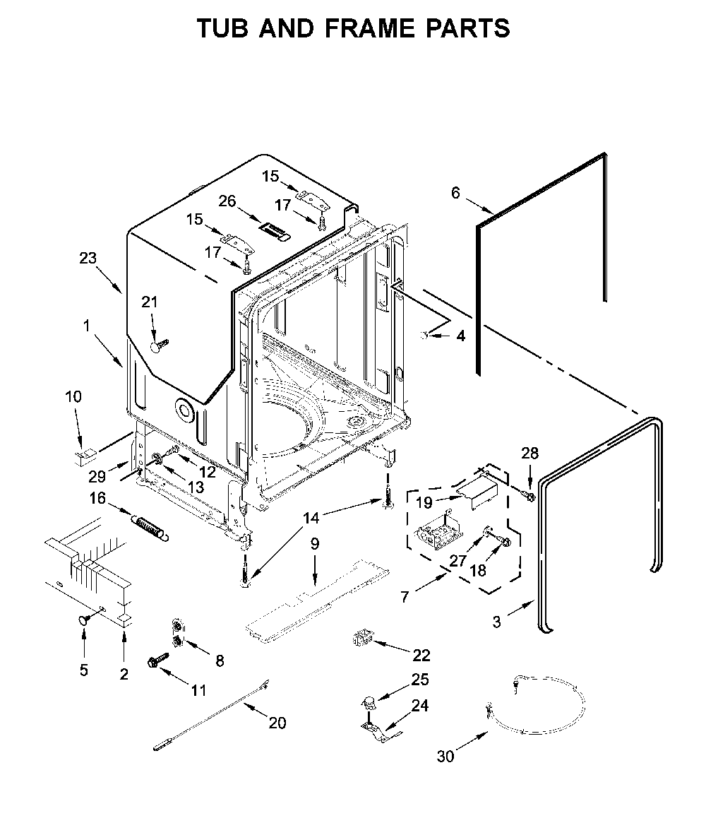 Tub and frame parts Diagram and Parts List for MDB7959SHZ1  Maytag Dishwasher