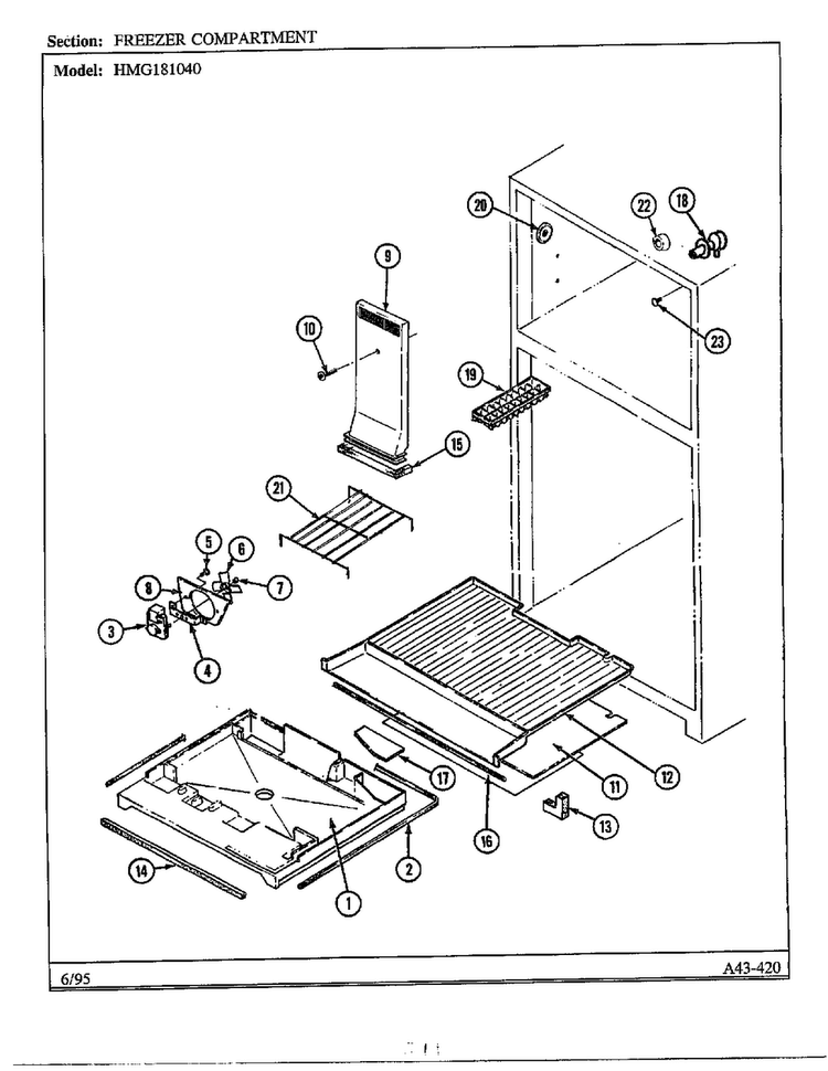 Freezer Compartment Diagram and Parts List for 181040  Admiral Refrigerator