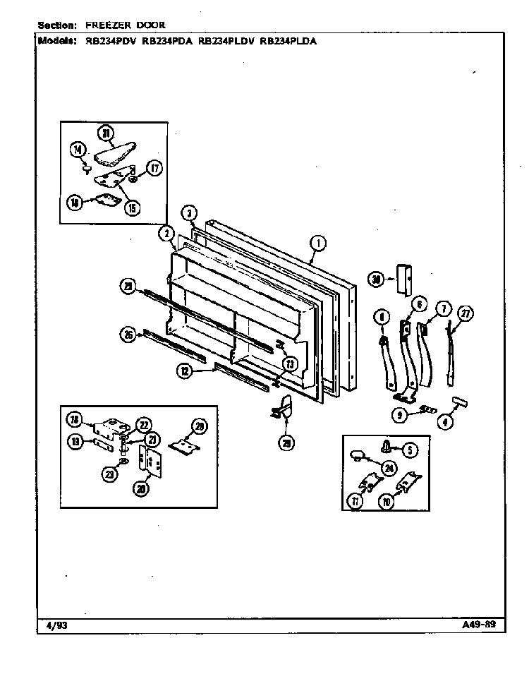 Freezer Door Diagram and Parts List for RB234PLDV DG90A Magic Chef Refrigerator