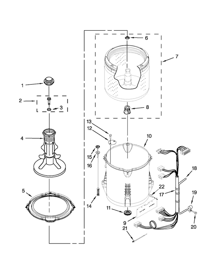 Basket And Tub Parts Diagram and Parts List for ATW4675YQ0  Admiral Washer