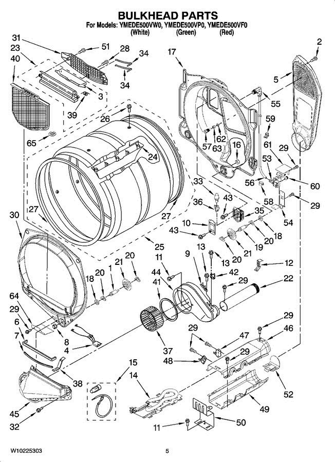 03 - Bulkhead Parts Diagram and Parts List for YMEDE500VF0  Maytag Dryer
