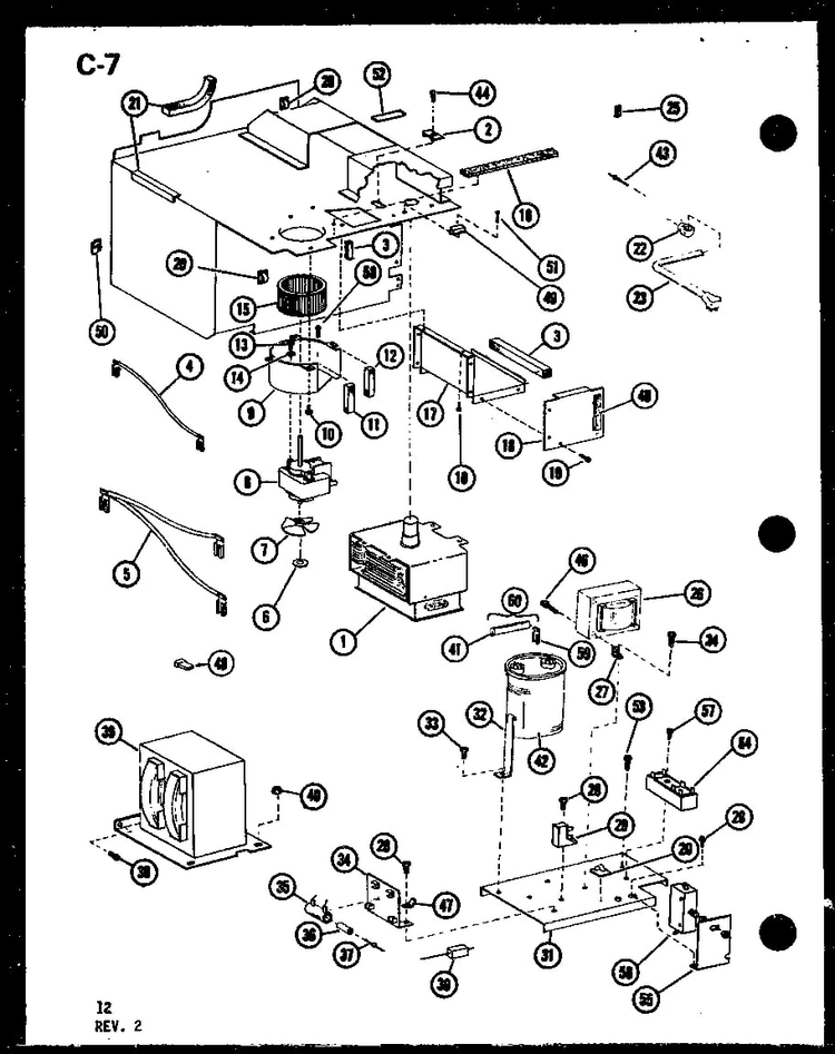 Transformer And Magnetron Diagram and Parts List for RC10B-PB P75085-7M Amana Microwave