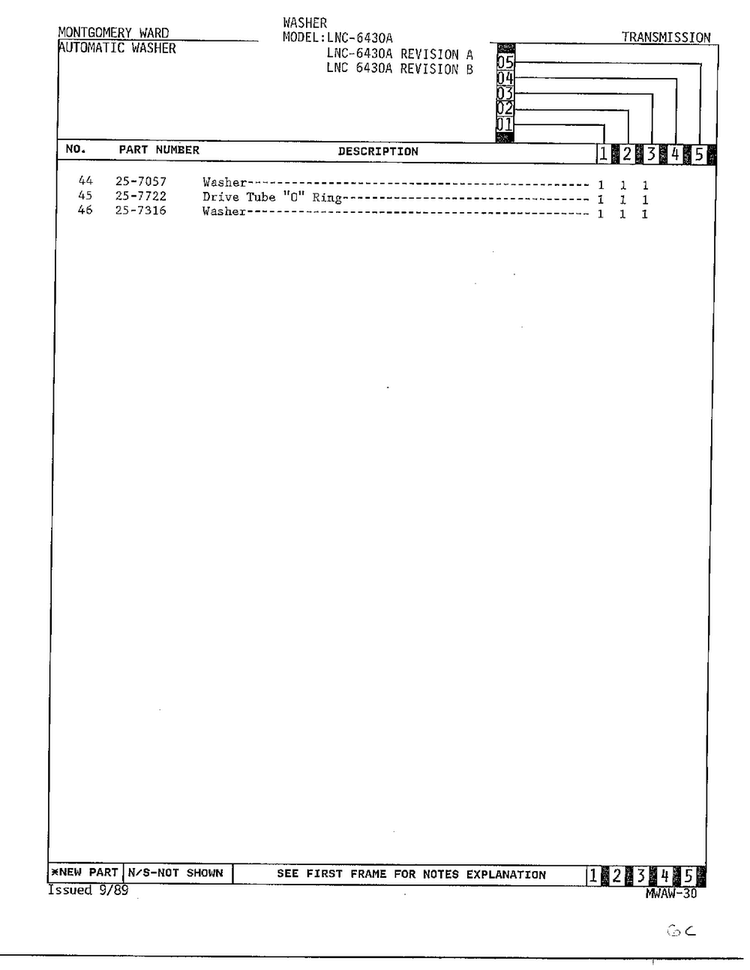 Transmission Page 3 Diagram and Parts List for 6430 LOT A REV B Norge Washer
