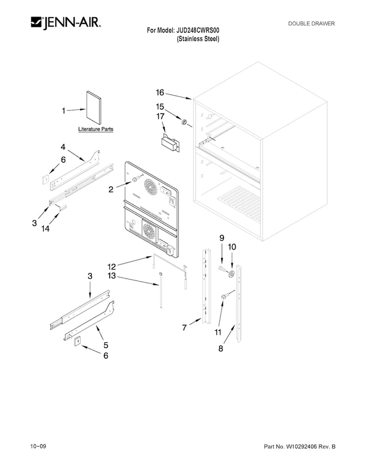 Cabinet Parts Diagram and Parts List for JUD248CWRS00  Jenn-Air Refrigerator