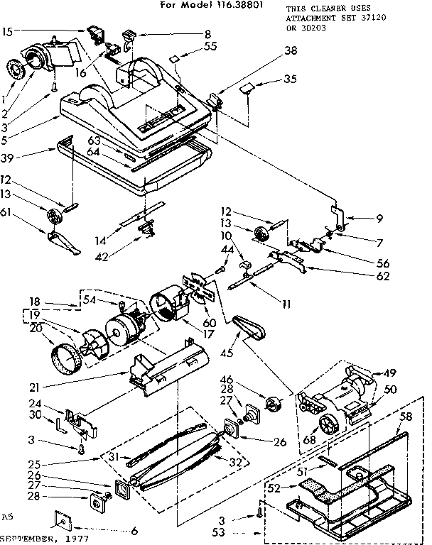 Nozzle And Motor Assembly Diagram and Parts List for 11638801  Kenmore Upright Vacuum