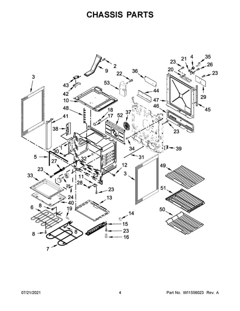 Chassis Parts Diagram and Parts List for JES1450FS3  Maytag Range