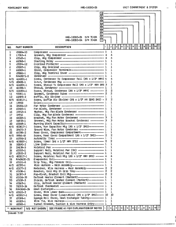 Unit Compartment/system Page 2 Diagram and Parts List for 18080A  Admiral Refrigerator