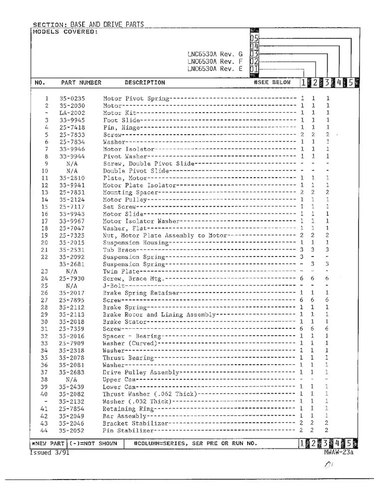Base And Drive Parts Page 4 Diagram and Parts List for 6530A REV A Norge Washer