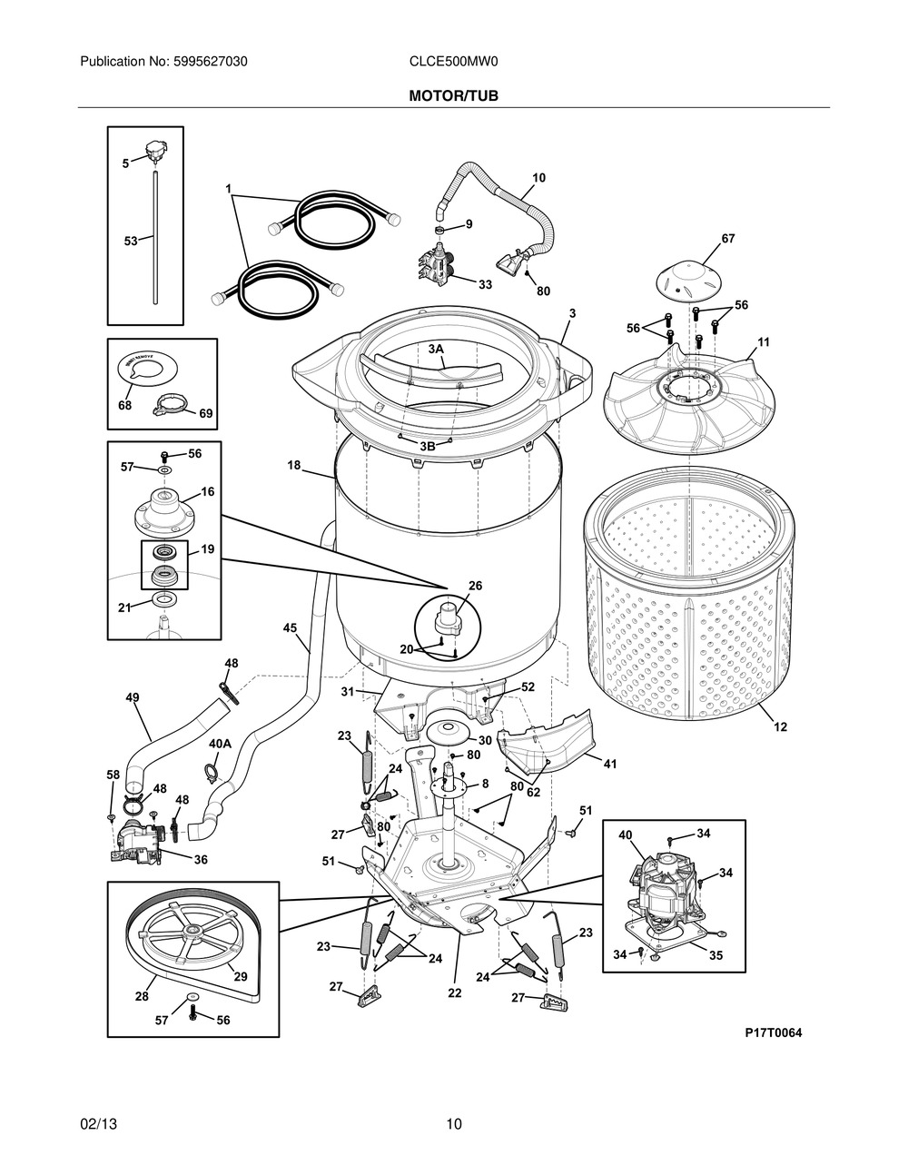 Motor/Tub Diagram and Parts List for CLCE500MW0  Maytag Dryer