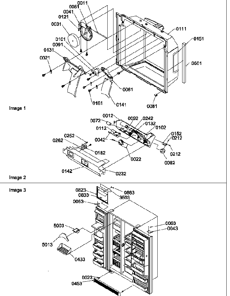 Ice & Water Cavity, Electronic Bracket, & Toe Grille Diagram and Parts List for SRDE520SW-P1183103WW  Amana Refrigerator