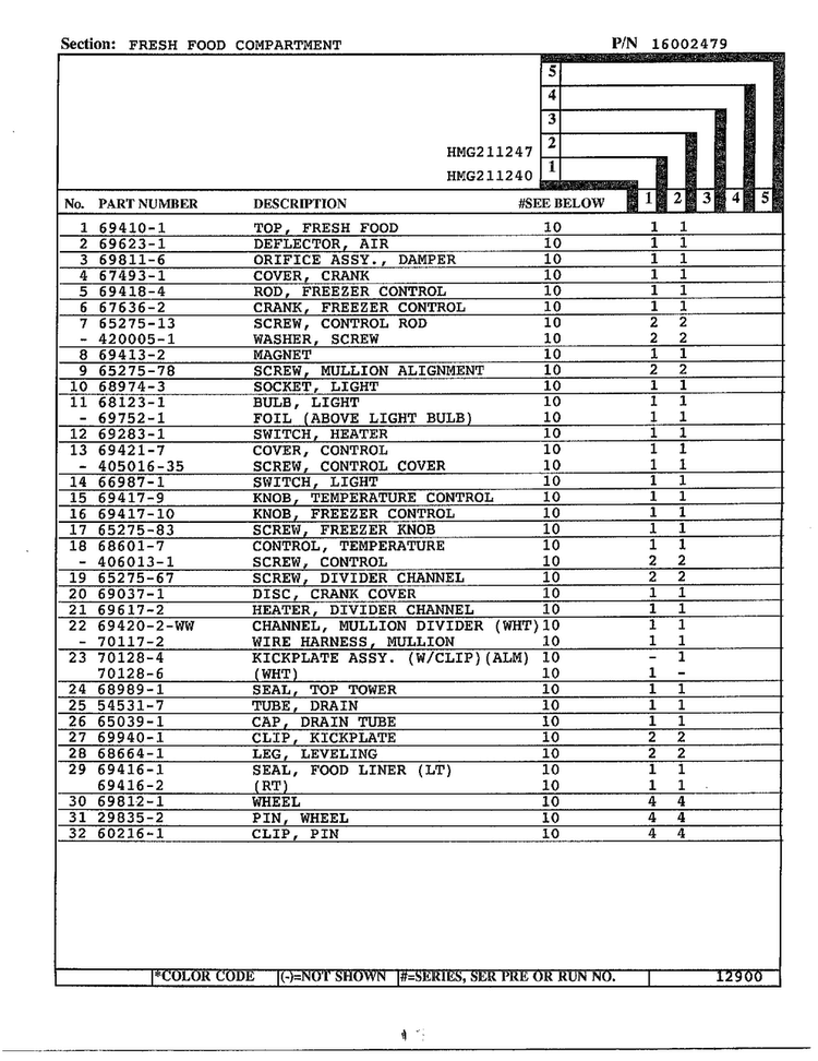 Fresh Food Compartment Page 2 Diagram and Parts List for 211240  Admiral Refrigerator