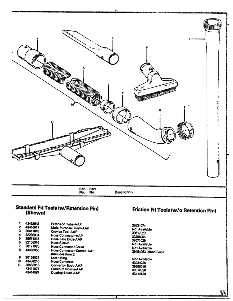 Standard/friction Fit Tools Diagram and Parts List for U4723  Hoover Upright Vacuum