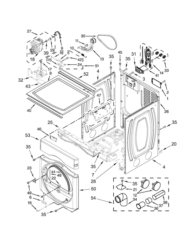 Dryer Cabinet Parts Diagram and Parts List for MLE20PDCYW0  Maytag Washer Dryer Combo