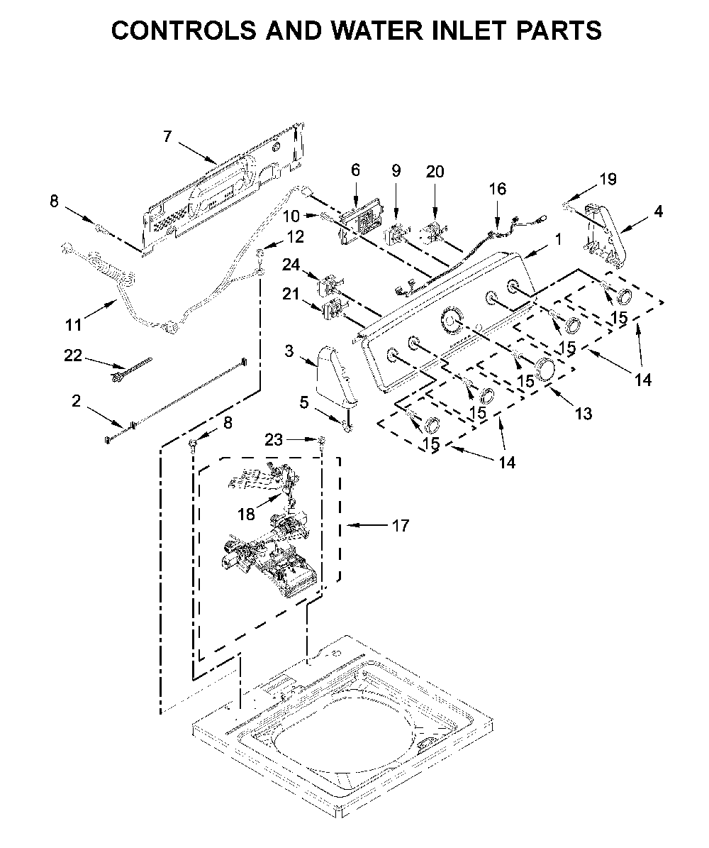 Controls and water inlet parts Diagram and Parts List for MVWC465HW3  Maytag Washer